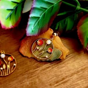 Golden Cardinals Hoop Dangle Earrings